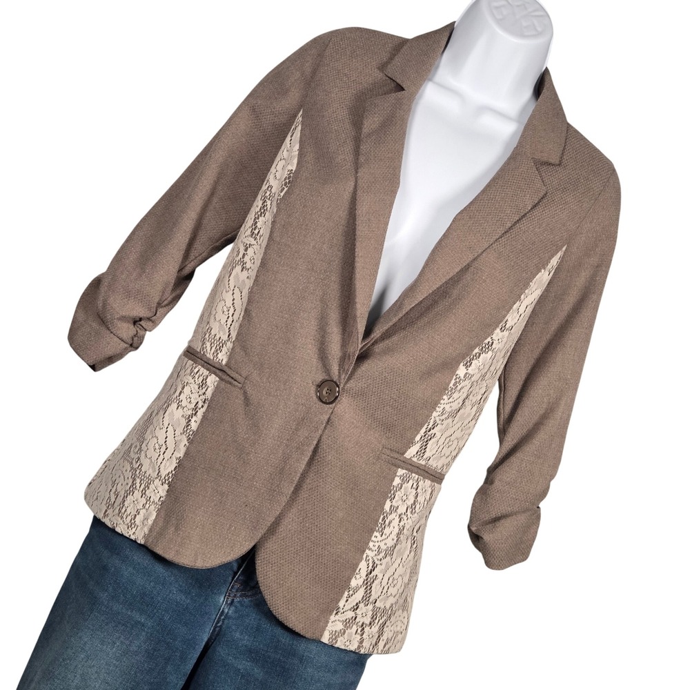 Vanity Women Small Blazer Lace Ruched 3/4 Sleeve Corporate Club Indie Sleaze